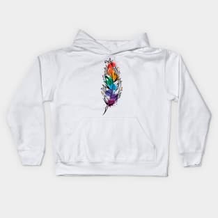 Beautiful colorful bird feather with watercolor paints Kids Hoodie